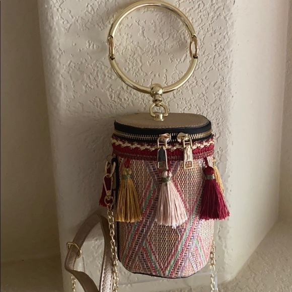 Cylindrical Woven Straw Bucket Crossbody Handbag/Shoul…Boho Chic Tassels - Picture 11 of 14